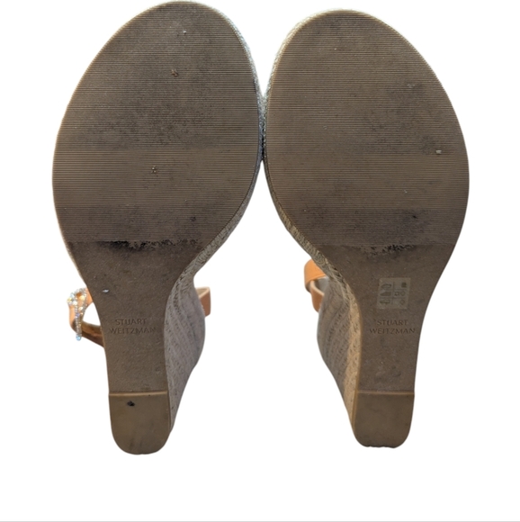 Stuart Weitzman Women's Crystal Buckle Espadrille Wedge Pumps Mango Size 7.5 - Picture 8 of 9